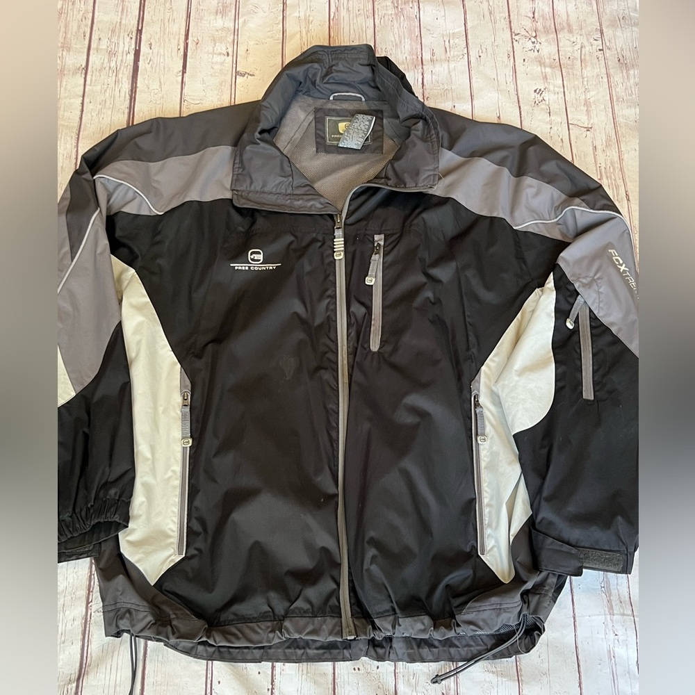 Mens Gray/ White Mutli functional Windbreaker Outdoor Jacket XXL w/ Hidden Hood